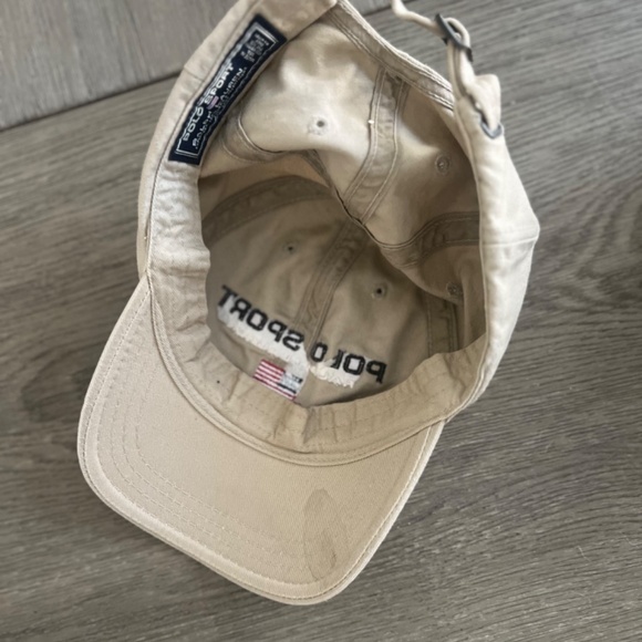 Polo Ralph Lauren Baseball Cap Tan Embroidered American Flag Made in USA - Picture 6 of 9